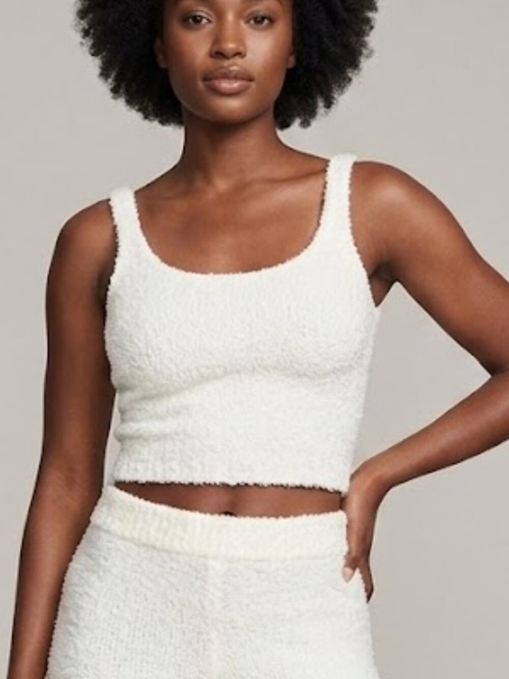 SKIMS Cozy Knit Tank 2X/3X White Plush Fuzzy Lounge Top NWOT